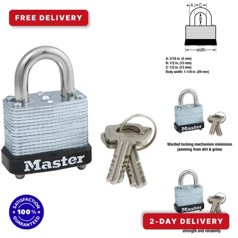 Master Lock 105D Laminated Steel Padlock, Key Lock, 1 Count