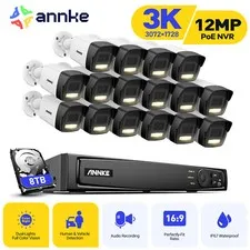 ANNKE 8CH 16CH 12MP NVR 5MP POE IP Security Camera System Outdoor AI Color Night