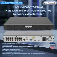 UNV NVR502-32B-P16 AI  NVR 32CH and 16ch  POE 4K NDAA UL Network Video Recorder
