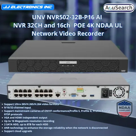 UNV NVR502-32B-P16 AI  NVR 32CH and 16ch  POE 4K NDAA UL Network Video Recorder
