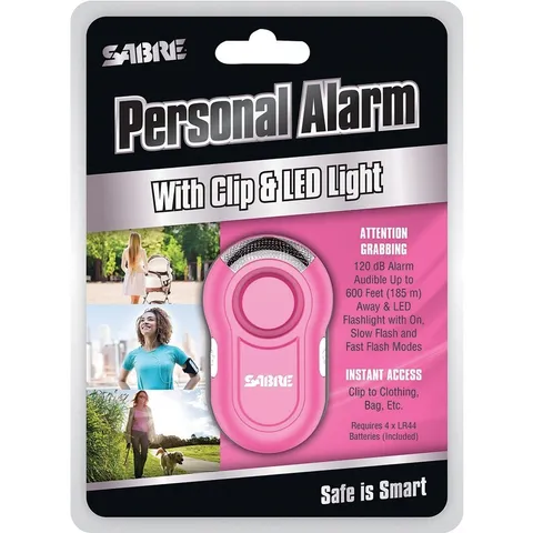 SABRE Personal Alarm, Clip, LED Light –LOUD 120dB Alarm Run Hike Bike SA81184