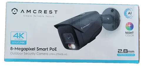Amcrest 4K 8MP Smart PoE Outdoor Security Camera IP8M-2796EB-AI AI Night Color