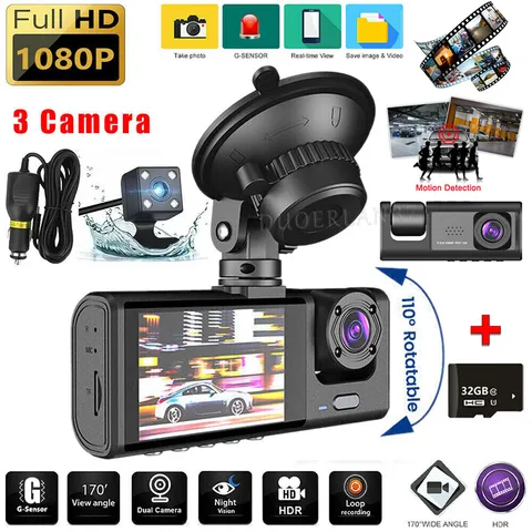 3 Camaras De Seguridad Para Auto Carro Coche Delantero/Trasero/Interior Dash Cam