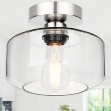Lynnoland Industrial Semi Flush Mount Ceiling Light Large, Brushed Nickel 