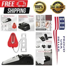 Dual Protection Door Lock & Alarm - Stainless Steel Travel Security Set in Red
