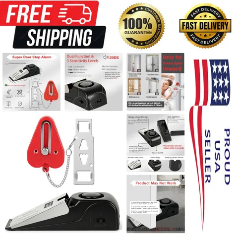 Dual Protection Door Lock & Alarm - Stainless Steel Travel Security Set in Red
