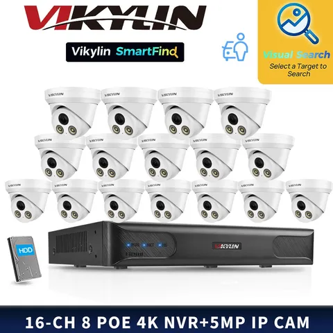 VIKYLIN SmartFind 8POE 16CH NVR System Dual light Color  5MP IP Camera Lot