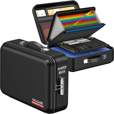 Fireproof Document Box with Lock, Hard-Shell Fireproof Safe for Home Documents,
