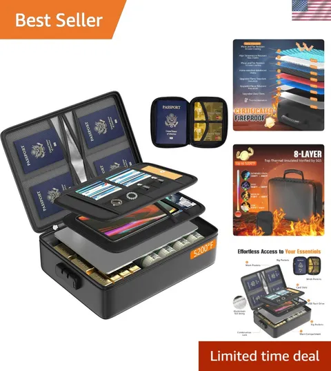 5200°F Fireproof Document Organizer with Lock Fireproof & Waterproof File Org...