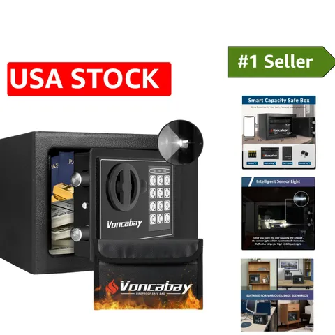 Money Safe Box 9.05"W Fireproof with Digital Keypad & Waterproof Bag Included
