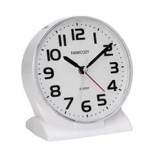 FAMICOZY 4.5" No Ticking Analog Alarm Clock,Silent Readable for Large, White