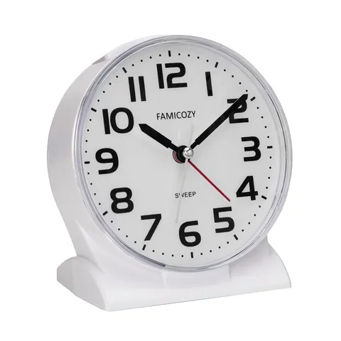 FAMICOZY 4.5" No Ticking Analog Alarm Clock,Silent Readable for Large, White