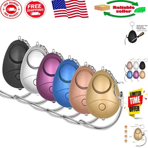 140dB Safe Sound Personal Alarm - 6 Pack Keychain with LED Lights & Batteries