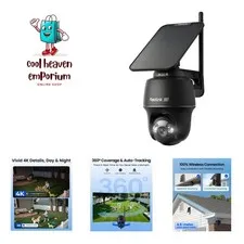 4K Solar Security Cameras Wireless Outdoor, 360° Pan Tilt, 8MP Color Night Vi...