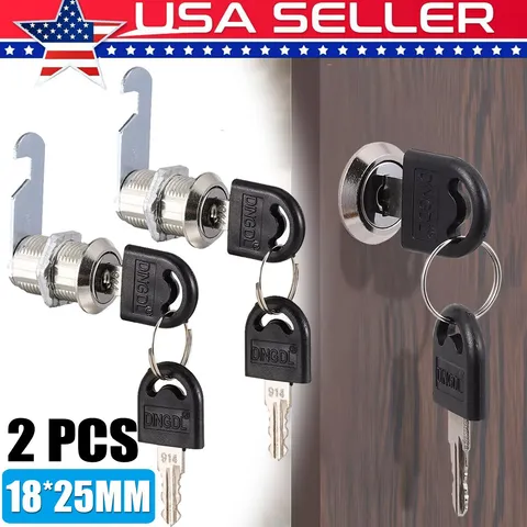 2X Cam Lock Door Barrel Drawer Cabinet W/ Keys For Mail Box Locker Cupboard 25MM