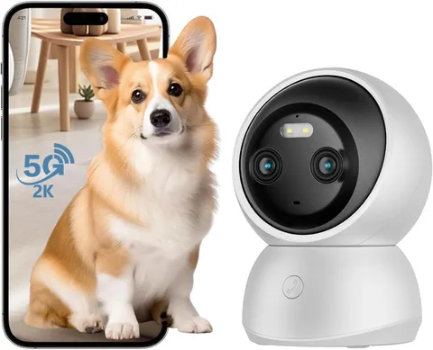 Dual Lens 2K Security Camera Indoor,360° Pet Camera Indoor, 2.4/5Ghz Wifi, Motio