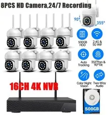 8Pcs PTZ Cameras Wireless CCTV Security Camera System WiFi 16CH 4K NVR Audio US