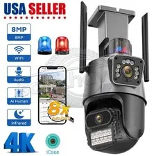 Dual Lens 4K WiFi Security Camera 8X Zoom Outdoor Home Night Vision CCTV PTZ