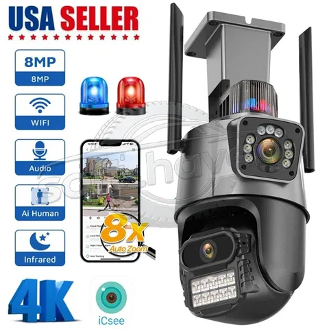 Dual Lens 4K WiFi Security Camera 8X Zoom Outdoor Home Night Vision CCTV PTZ