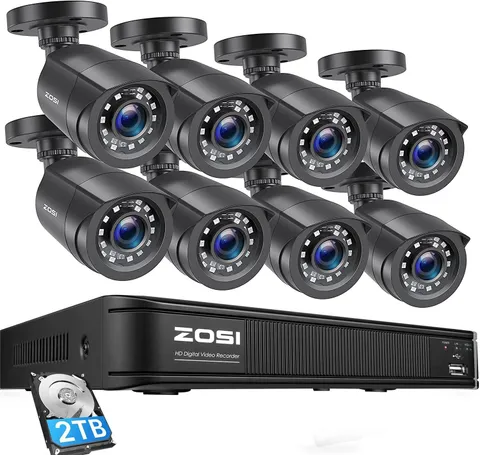 ZOSI 8CH 5MP DVR 1080P CCTV Home Security Outdoor Detection Camera System 2TB