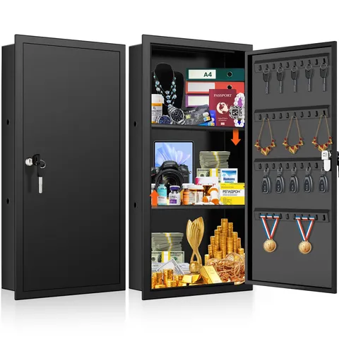25.6" Tall Wall Safes Between the Studs, Lockable Safe with Hooks for Keys Je...