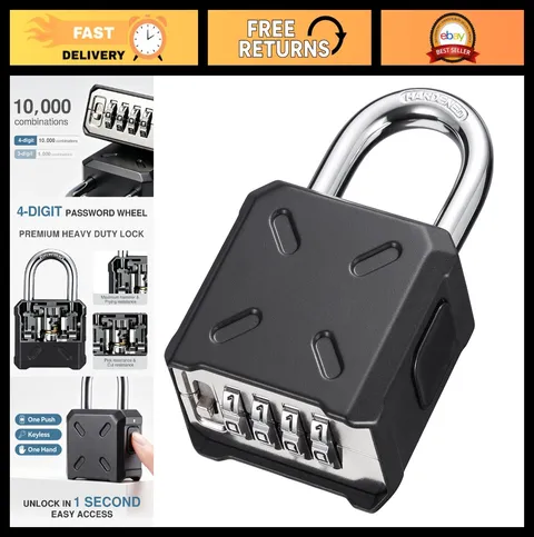 Heavy Duty Outdoor Padlock with Customizable 4-Digit Code, Security Lock for Gat