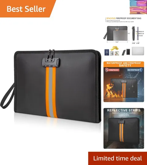 Fireproof Document Bag with Lock，13"×9.2" Fireproof Money Bag，with Zipper and...