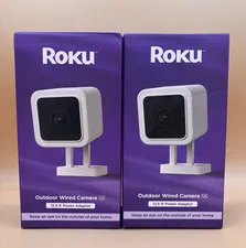 Roku Outdoor Wired Camera SE w/ 12.5ft Power Adapter Security Lot of 2