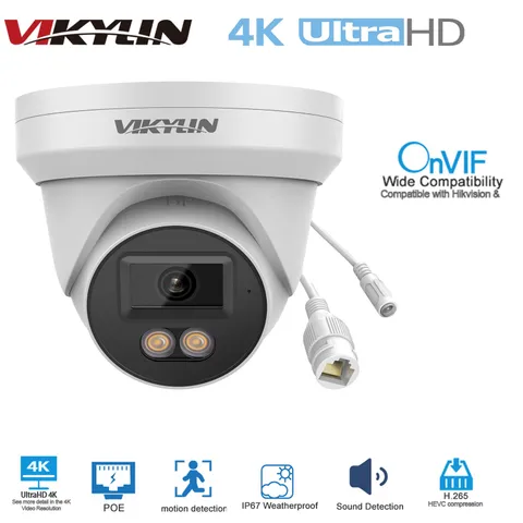 Vikylin 8MP 4K CCTV Turret PoE IP Camera Outdoor Full Color Onvif Wired NDAA AI