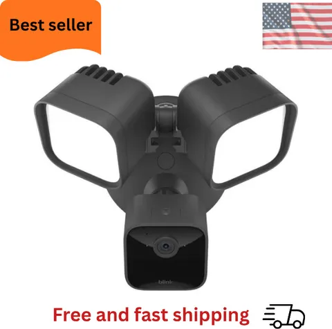HD Wired Floodlight Security Camera 1 Pack 2600-Lumen Smart Cam Black Alexa