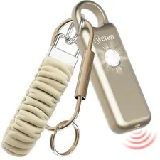 Personal Safety Alarm Keychain for Women, 130dB, LED Light, Gold Satin