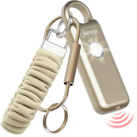 Personal Safety Alarm Keychain for Women, 130dB, LED Light, Gold Satin