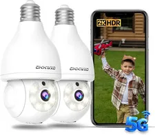 2K Light Bulb Security Camera, 5G/2.4G Wifi Wireless Camera,2 Pack | 360° Motion