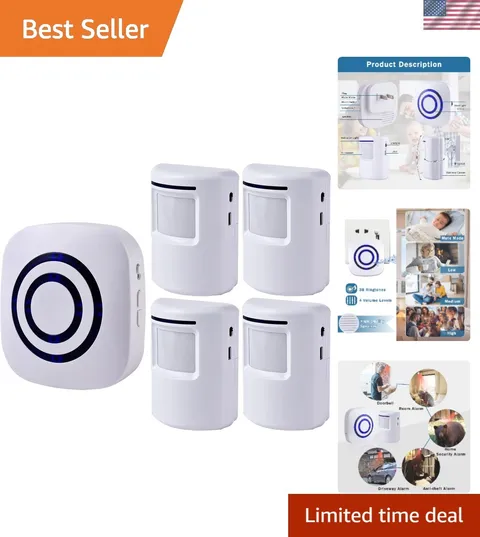 Long Range Motion Sensor Alarm with 4 Sensors & LED Alerts – Protect Your Home