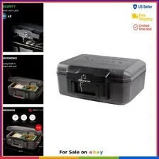 Fire Resistant Safe Box 0.18 Cu Ft Key Lock Black Compact Document Storage