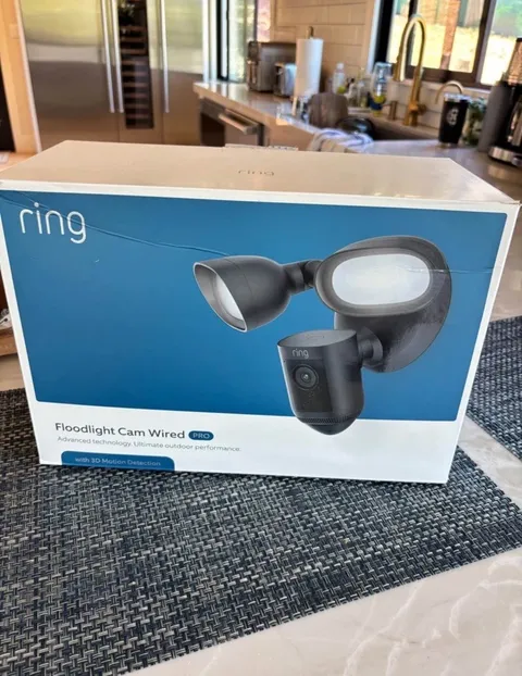 Ring Floodlight Cam Wired Pro Black 1080p HDR Color Night Vision 3D Motion
