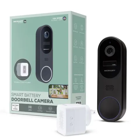 Merkury Smart Doorbell Camera - Wire-Free Battery Cam with Chime & Intelligent A