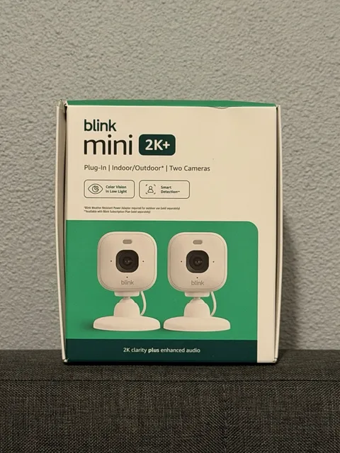 Blink Mini 2K+ Newest Model 2-Camera Kit White Plug-In Indoor Security Camera