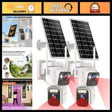 Wireless Solar-Powered Outdoor Security Cameras, Dual Lens, Color Night Vision,