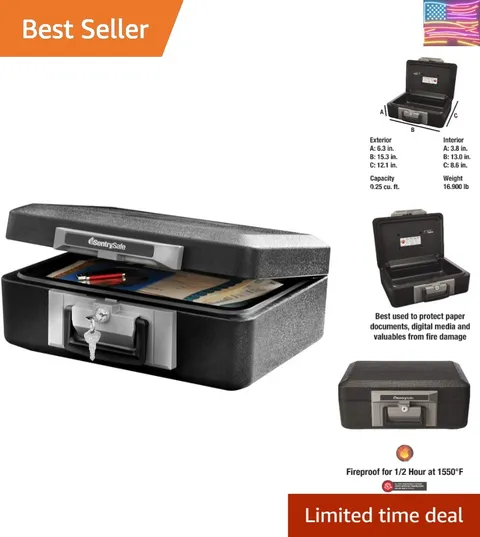 Fireproof Safe Box with Key Lock, Chest Safe with Carrying Handle to Secure M...