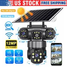 3 Lens 12MP Solar Battery Home Security Camera Outdoor Wifi Wireless PTZ CCTV US
