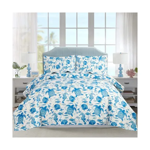 Ocean Quilt Sets King Size Summer Bedspread Beach Bedding Set Light... Fast Ship