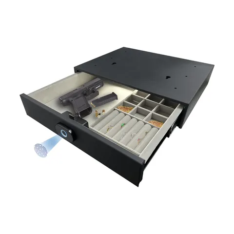 Biometric Drawer Pistol Safe Steel, Quick Access Under Desk Smart Gun Safe Bo...