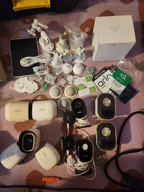 Arlo Security Camera Lot 6 Cameras w/ Mounts Cables Accessories Solar Panel
