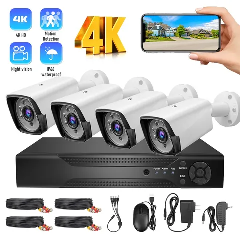 4 Camaras De Seguridad Exterior 1080P CCTV Para Casa Oficina Con Vision Nocturna