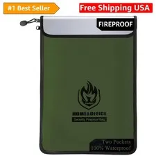 Upgraded Two Pockets Fireproof Document Bag 2000℉, 15”x 11”Waterproof Firepro...