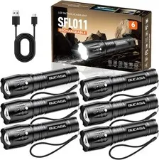 6 Pack Rechargeable LED Flashlights High Lumens Tactical Zoomable Waterproof Lig