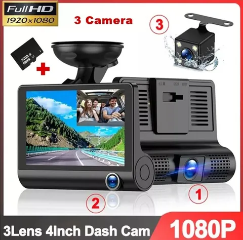 1080P Car Dual Lens Dash Cam HD Front/Rear/Inside Video Recorder Camera G-Sensor