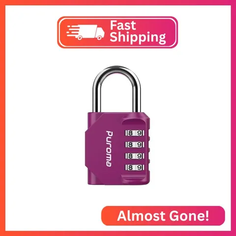 Puroma 1 Pack Combination Lock Locker 4 Digits Combo Padlock Gym Red-Violet