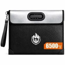 2-Pocket Fireproof Document Bag with Lock, 6500℉ Fireproof Money Bag